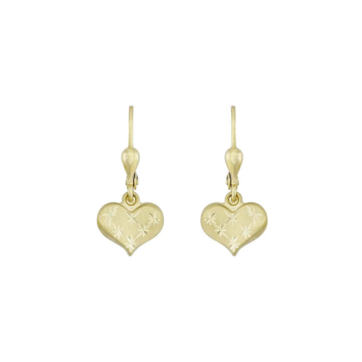 Aretes de corazones en oro amarillo de 18 Kilates con visos satinado