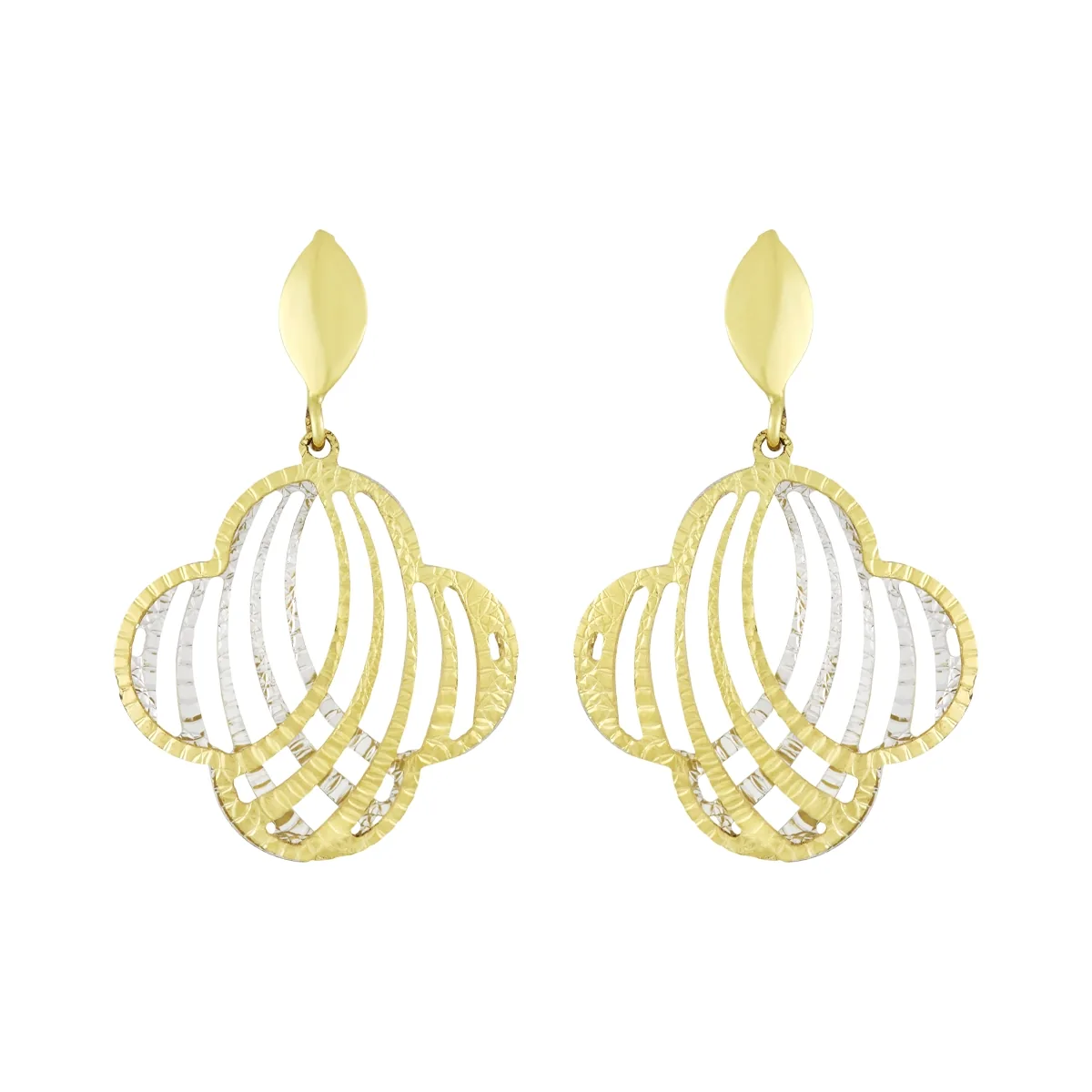 Aretes en oro amarillo de 18 Kilates con visos, Flores