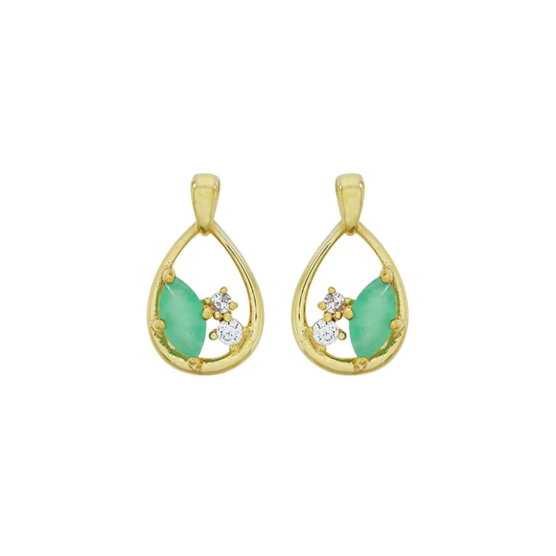 Aretes en oro amarillo de 18 Kilates, Lágrima, con 2 esmeraldas centrales y decoración en zircones