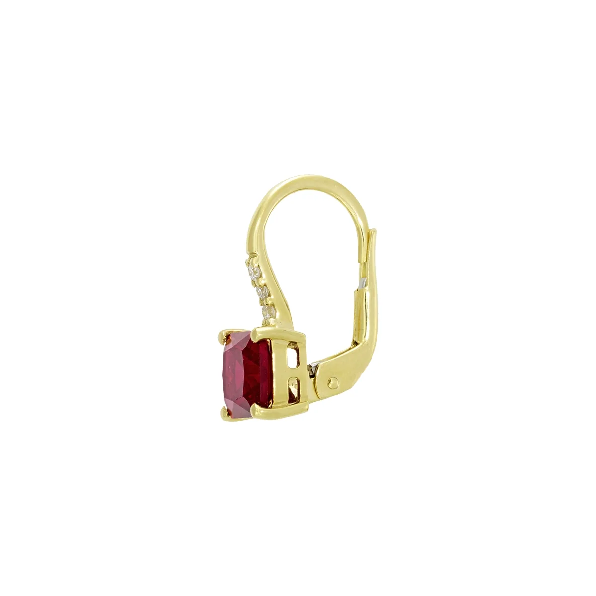 Aretes en oro amarillo de 18 Kilates, Uñas+decoración, con 2 ruby laboratorios centrales de 2.50 Ct y decoración en diamante de laboratorio de 0.06 Ct