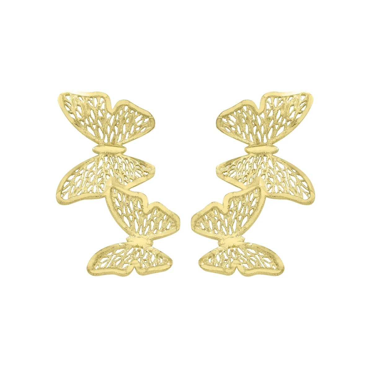 Aretes de mariposas en oro amarillo de 18 Kilates con visos satinado, Animal