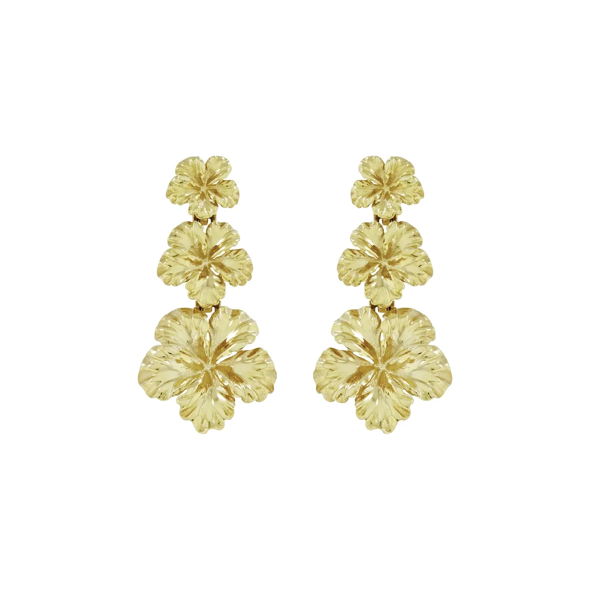 Aretes en oro amarillo de 18 Kilates con visos, Flores