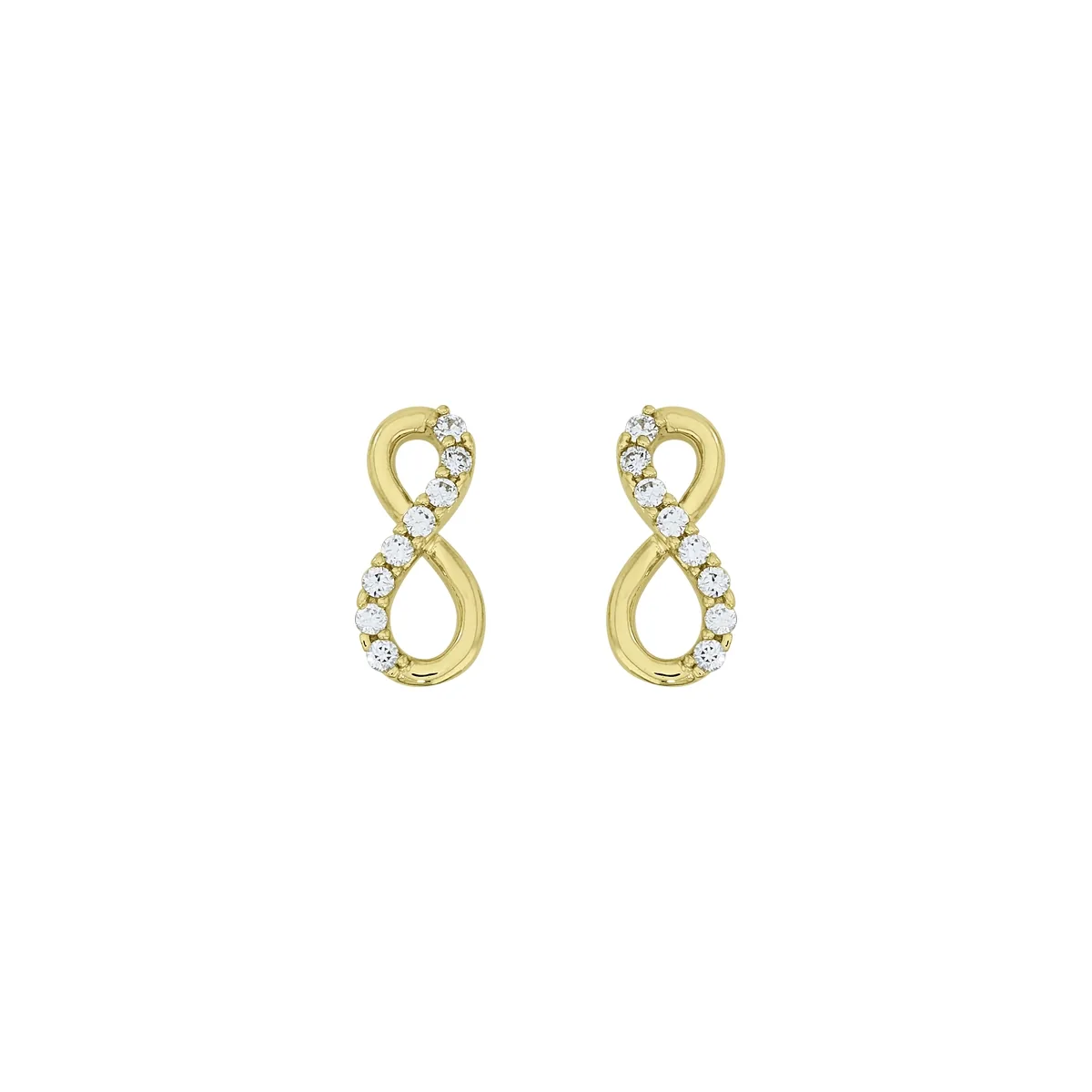 Aretes en oro amarillo de 18 Kilates, Infinito, con zircones