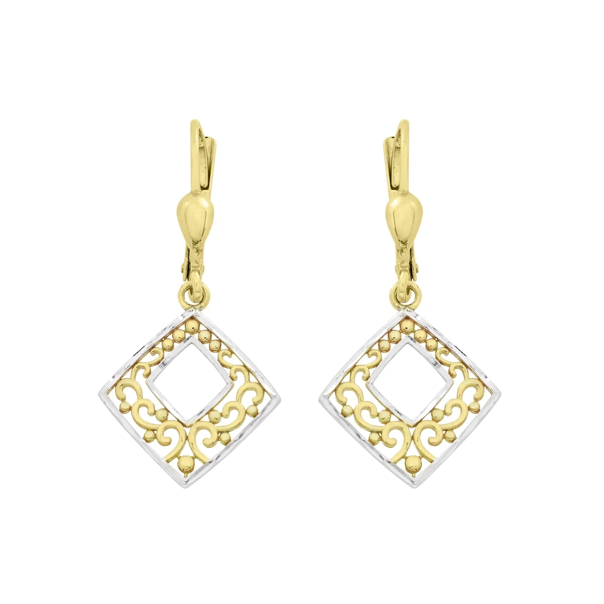 Aretes en oro amarillo de 18 Kilates con visos, Figuras geométricas