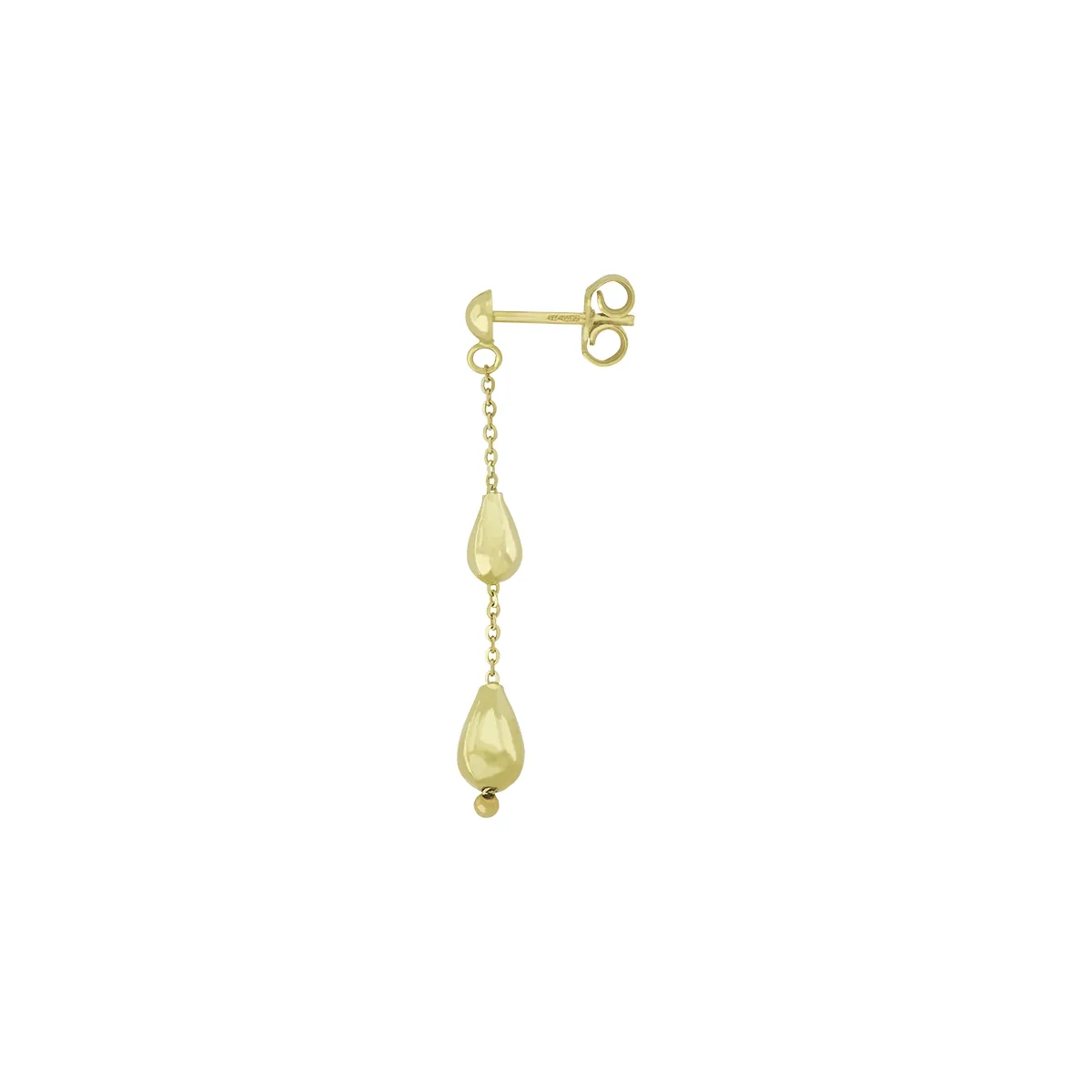 Aretes en oro amarillo de 18 Kilates, Lágrima, 1 mm. de ancho