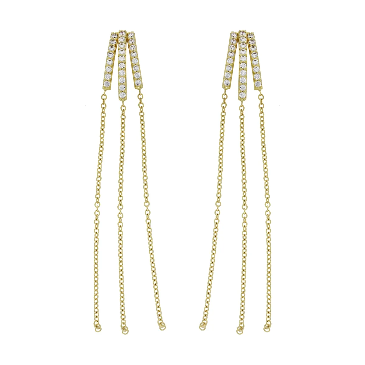 Aretes en oro amarillo de 18 Kilates, Tiras, con zircones