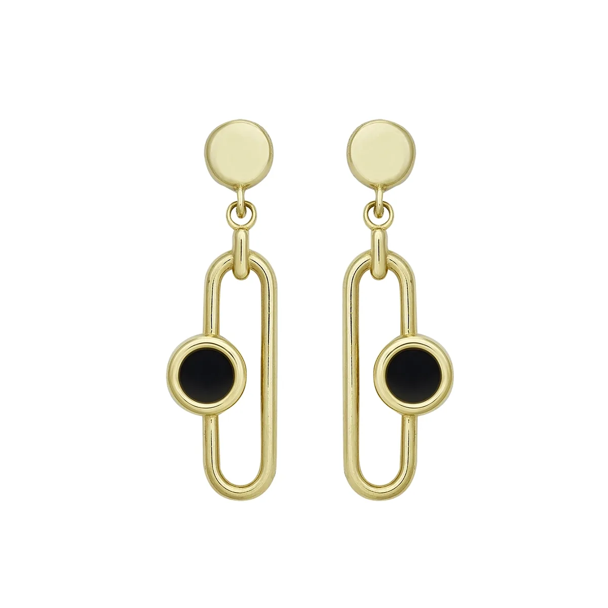 Aretes en oro amarillo de 18 Kilates, Figuras geométricas, con 2 onix centrales