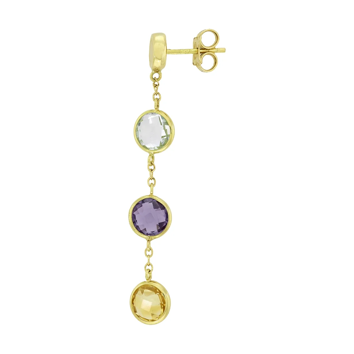 Aretes en oro amarillo de 18 Kilates, Tiras, con 2 topacios centrales, 2 amatistas centrales y decoración en citrines