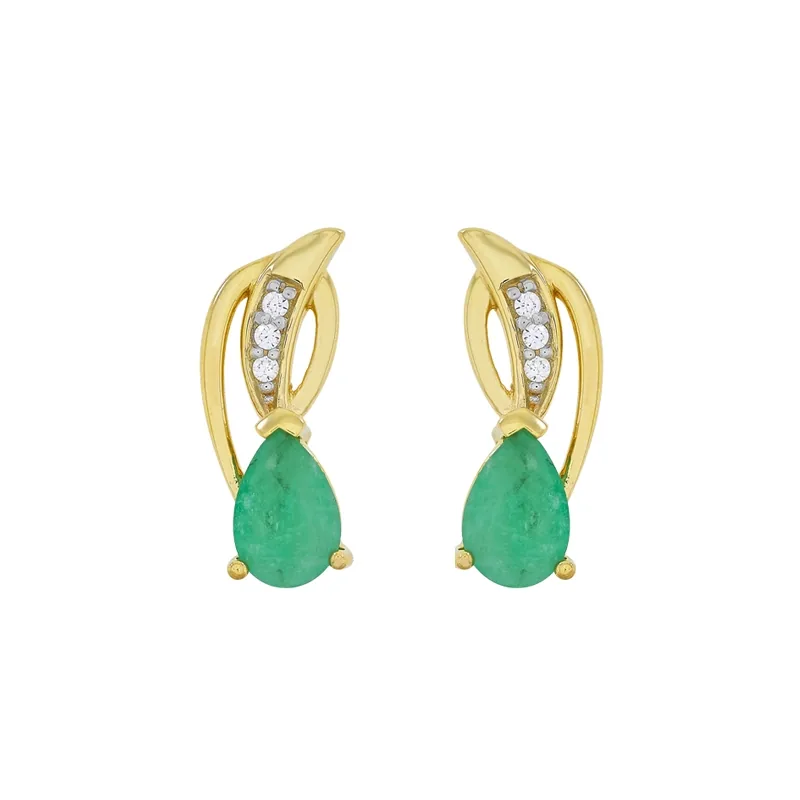 Aretes en oro amarillo de 18 Kilates, Franjas, con 2 esmeraldas centrales y decoración en zircones
