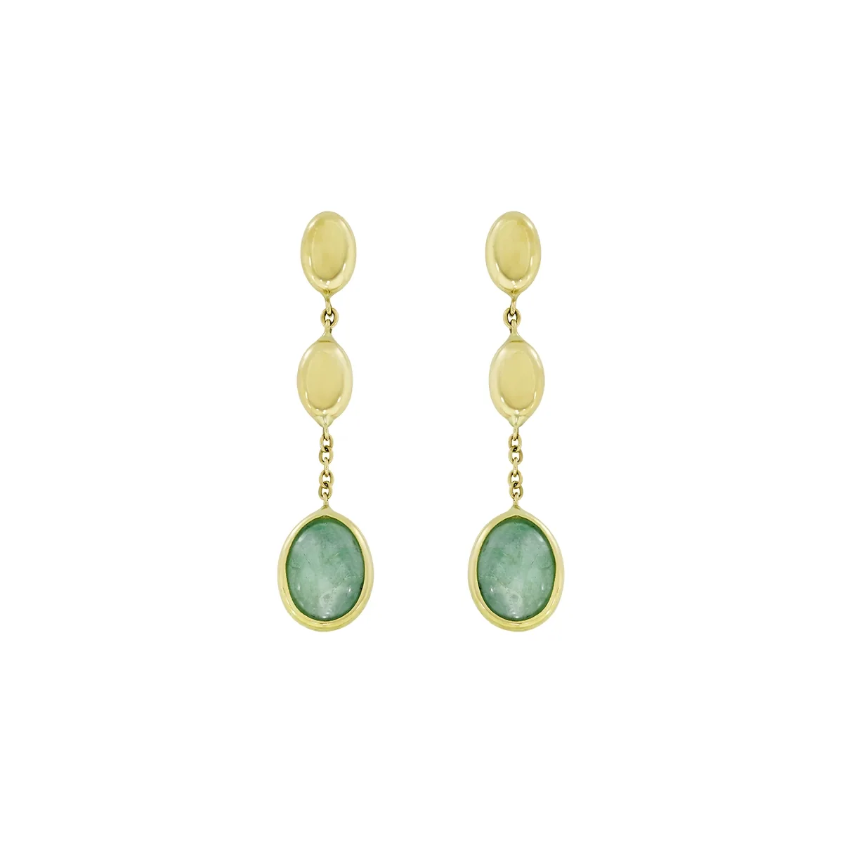 Aretes en oro amarillo de 18 Kilates, Figuras geométricas, con 2 esmeraldas centrales
