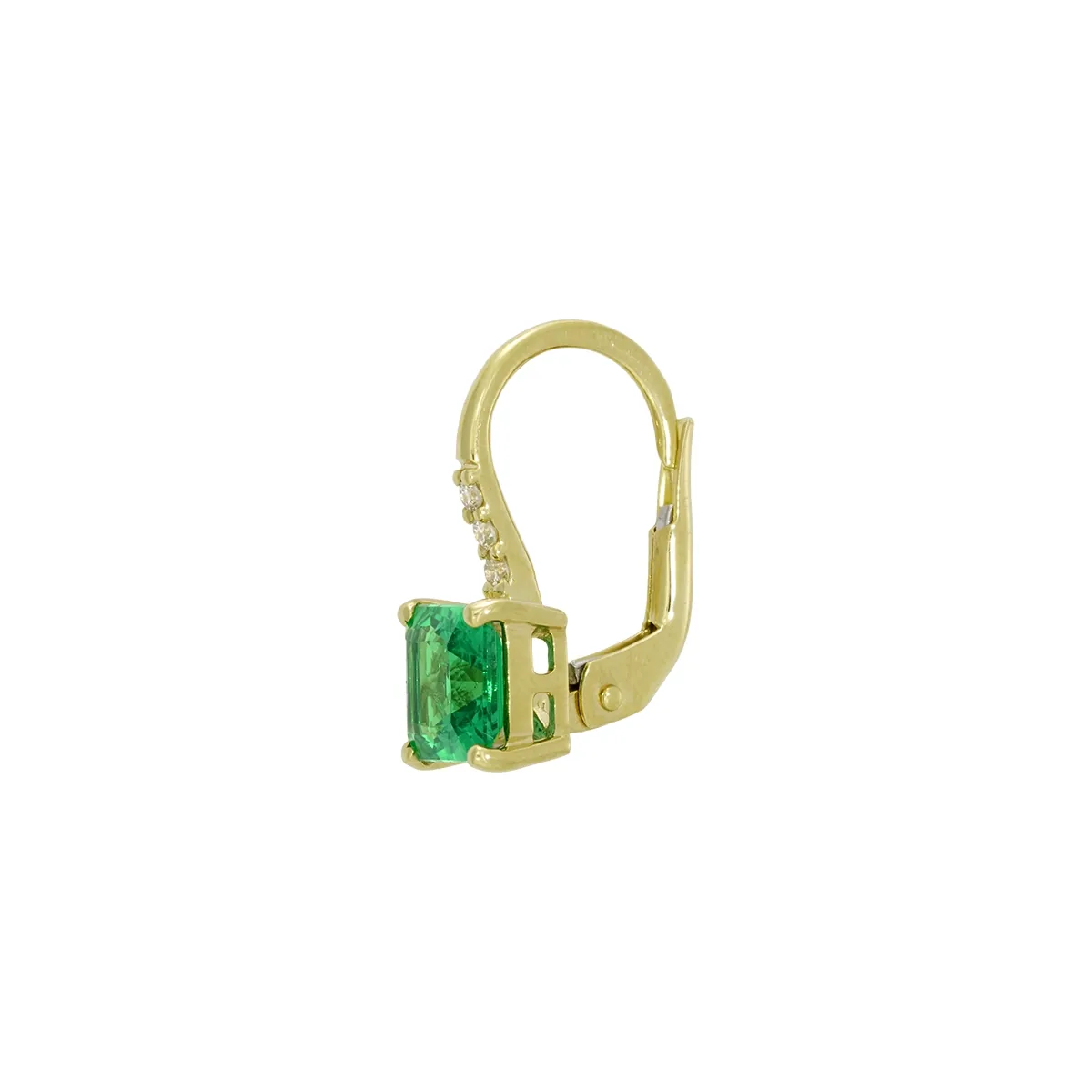 Aretes en oro amarillo de 18 Kilates, Uñas+decoración, con 2 esmeralda laboratorios centrales de 1.70 Ct y decoración en diamante de laboratorio de 0.06 Ct