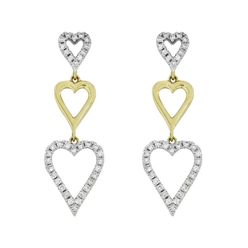Aretes de corazones en oro amarillo de 18 Kilates con diamantes de 0.24 Ct