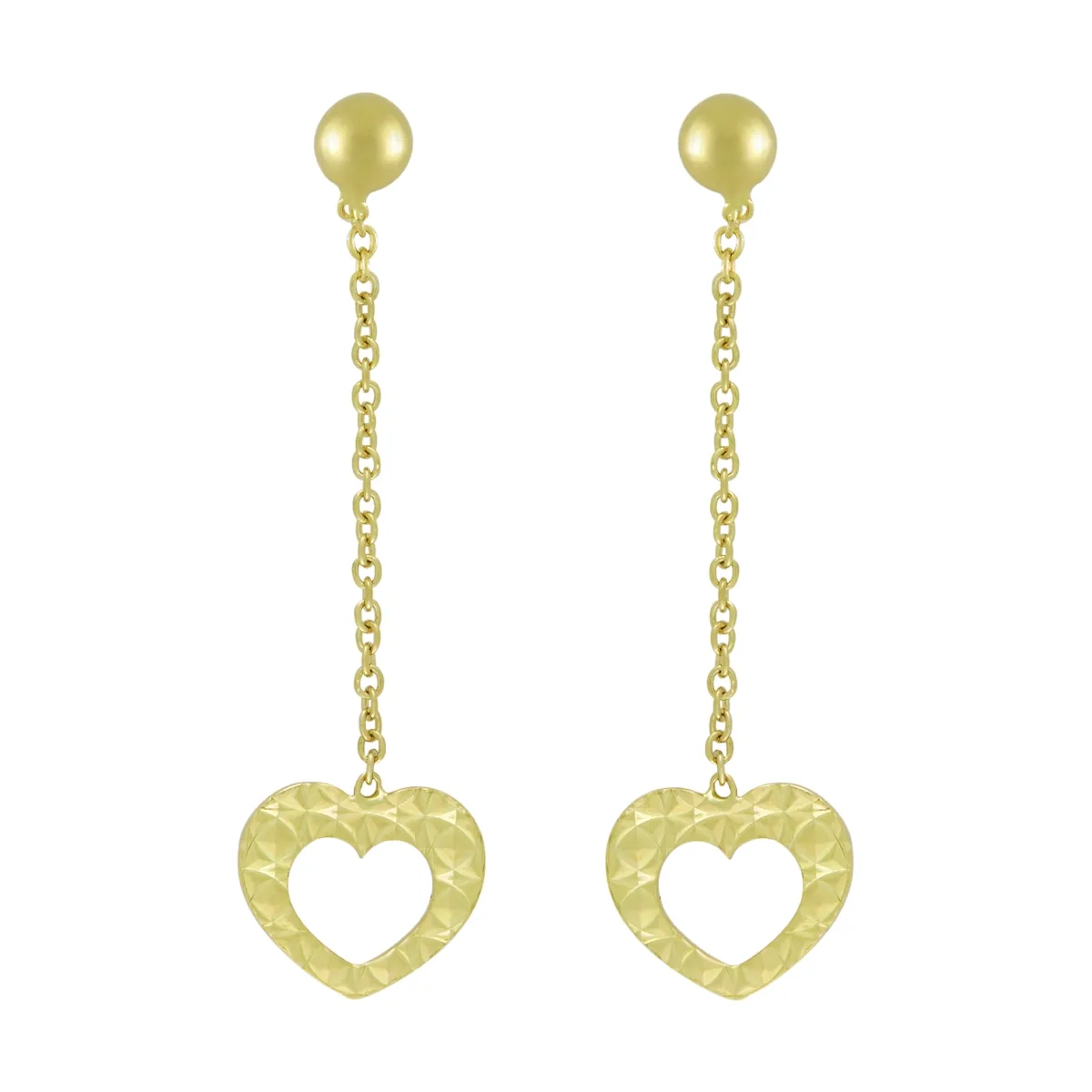 Aretes en oro amarillo de 18 Kilates con visos, Corazón