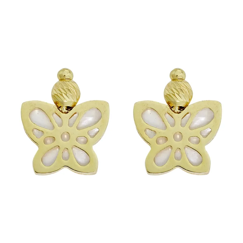 Aretes de mariposa en oro amarillo de 18 Kilates con madre perla