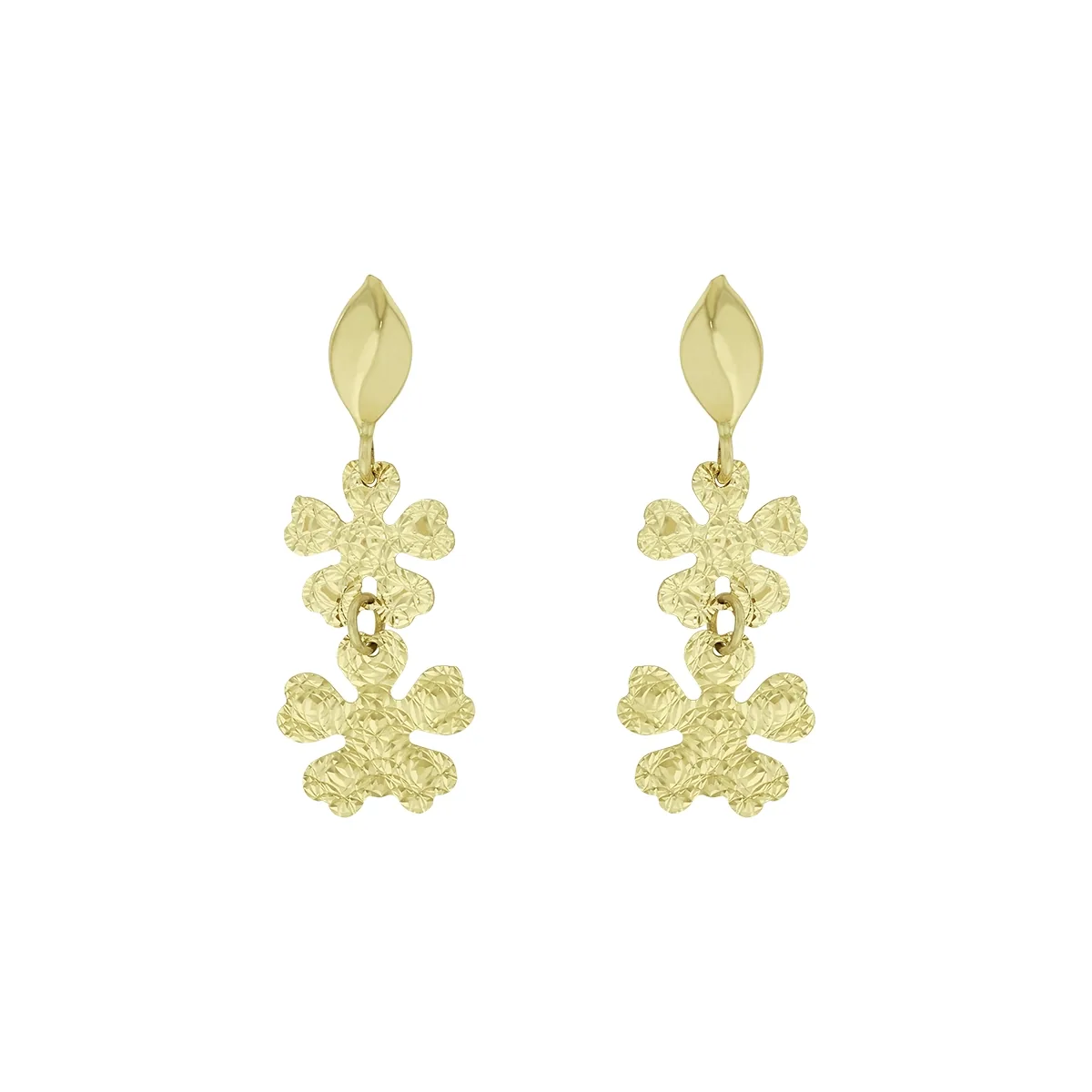 Aretes de flores en oro amarillo de 18 Kilates con visos