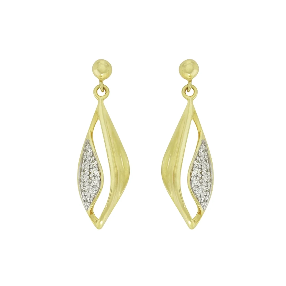 Aretes en oro amarillo de 18 Kilates, Hoja, con diamantes de 0.10 Ct