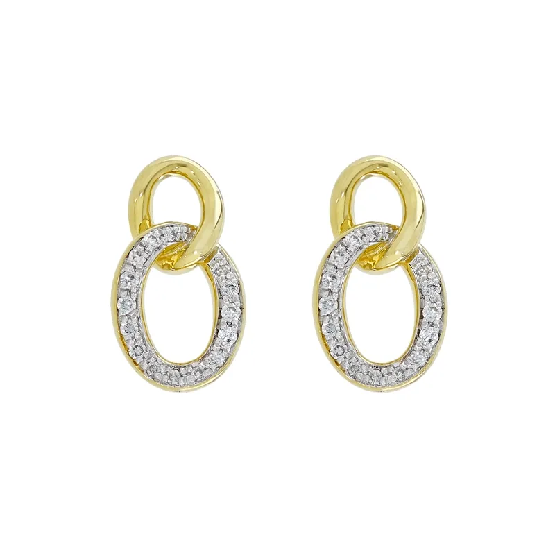 Aretes en oro amarillo de 18 Kilates, Figuras geométricas, con diamantes de 0.10 Ct