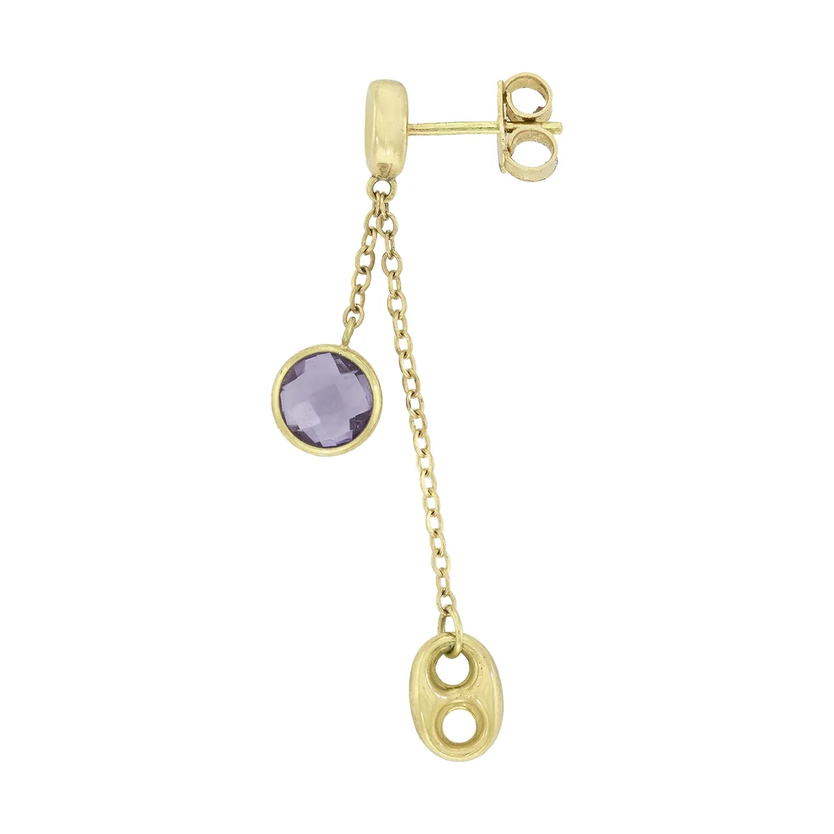 Aretes en oro amarillo de 18 Kilates, Tiras, con 2 amatistas centrales