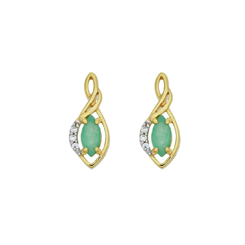 Aretes en oro amarillo de 18 Kilates, Franjas, con 2 esmeraldas centrales y decoración en zircones