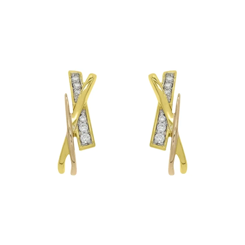 Aretes en oro amarillo de 18 Kilates, Franjas, con diamantes de 0.08 Ct