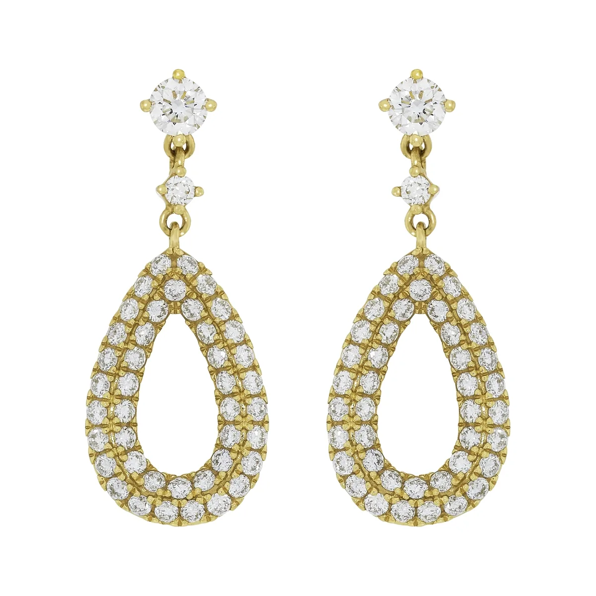Aretes en oro amarillo de 18 Kilates, Lágrima, con 2 diamante de laboratorio centrales de 0.20 Ct y decoración en diamante de laboratorio de 0.70 Ct