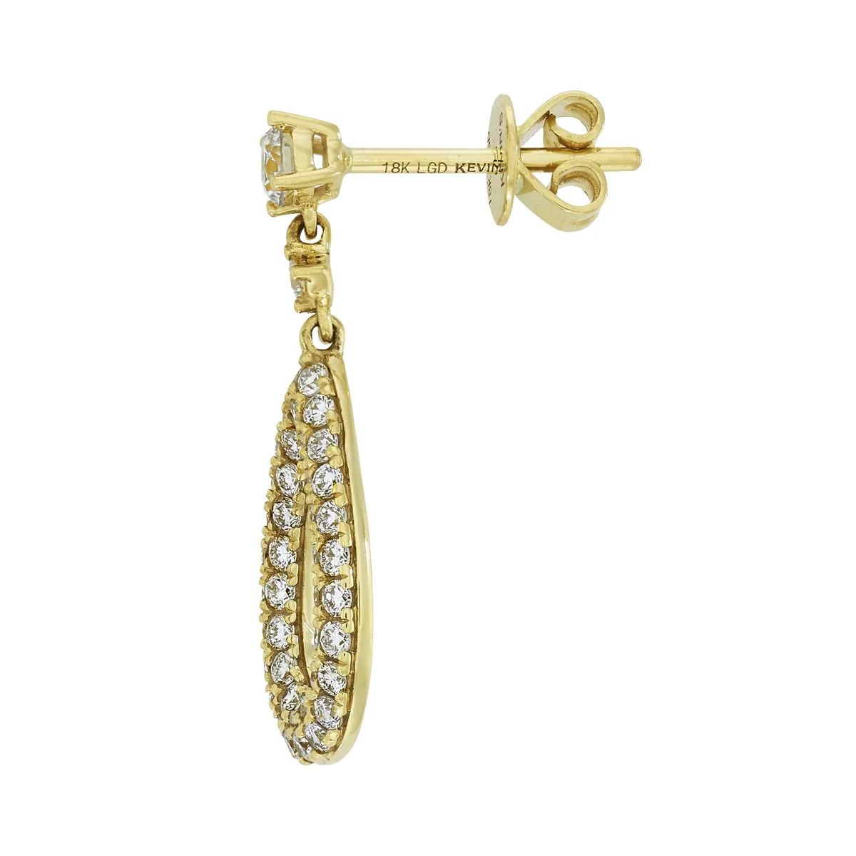 Aretes en oro amarillo de 18 Kilates, Lágrima, con 2 diamante de laboratorio centrales de 0.20 Ct y decoración en diamante de laboratorio de 0.70 Ct