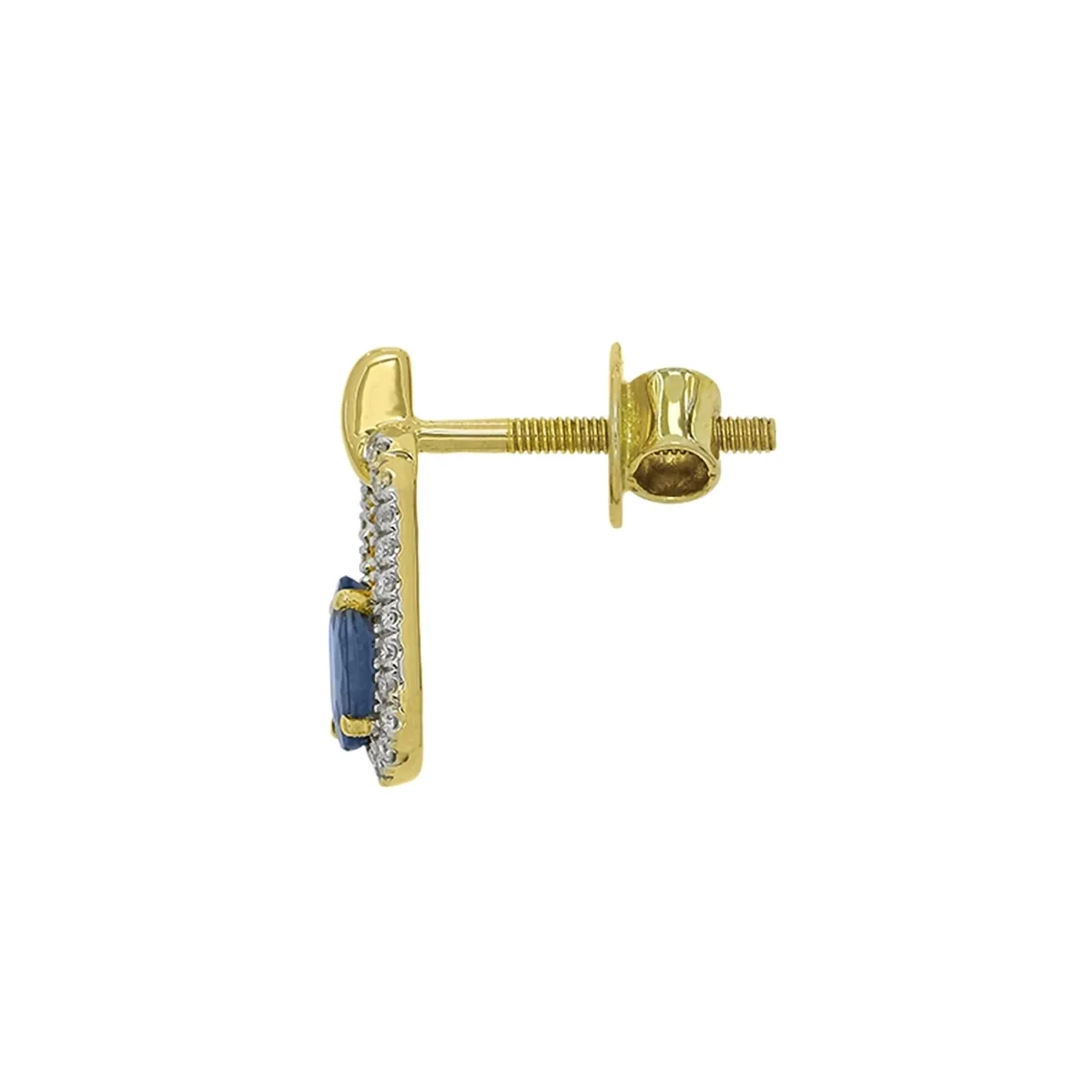 Aretes en oro amarillo de 18 Kilates, Uñas+decoración, con 2 zafiros centrales de 0.60 Ct y decoración en diamantes de 0.14 Ct