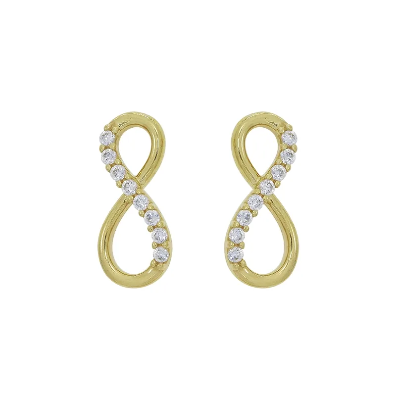 Aretes en oro amarillo de 18 Kilates, Infinito, con zircones