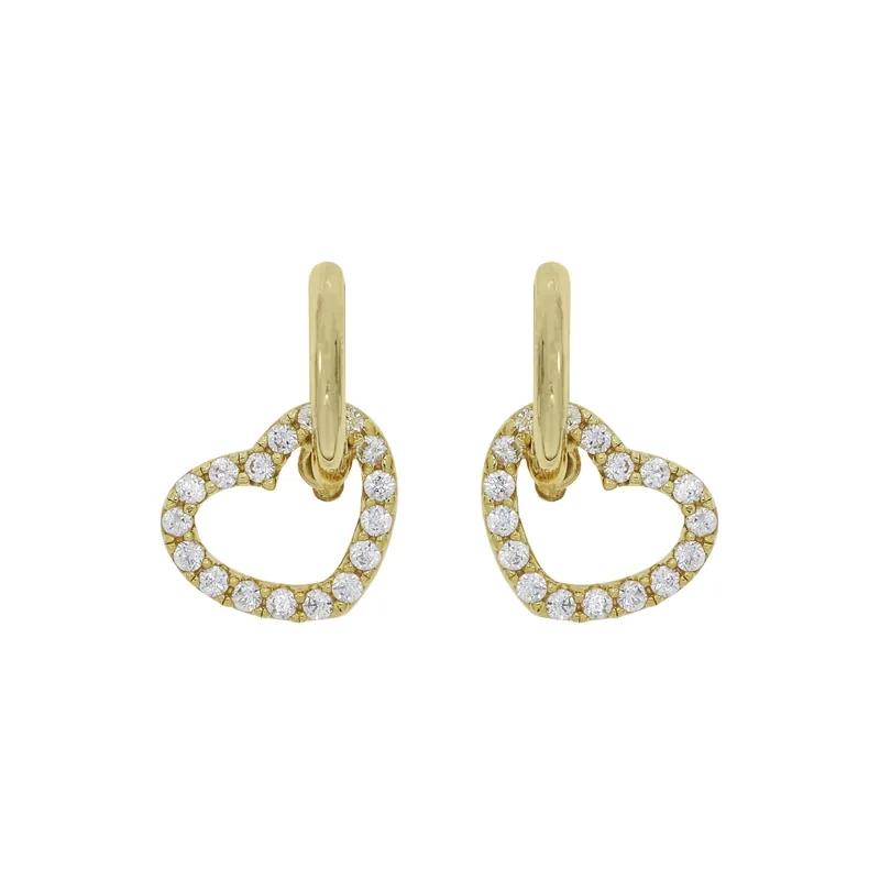 Aretes de corazón en oro amarillo de 18 Kilates, con zircones