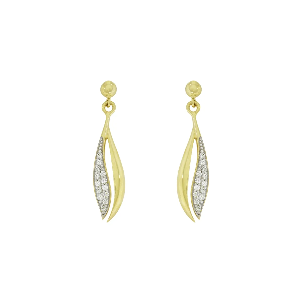 Aretes en oro amarillo de 18 Kilates, Hoja, con zircones