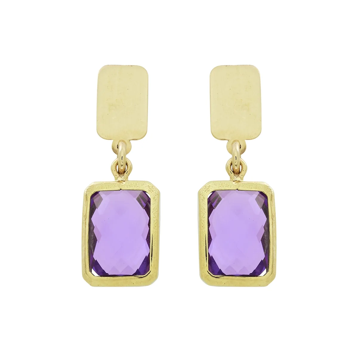Aretes en oro amarillo de 18 Kilates, Figuras geométricas, con 2 amatistas centrales