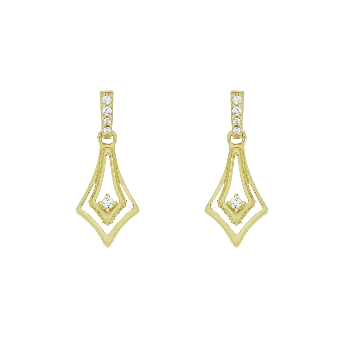 Aretes en oro amarillo de 18 Kilates con visos, Figuras geométricas, con zircones