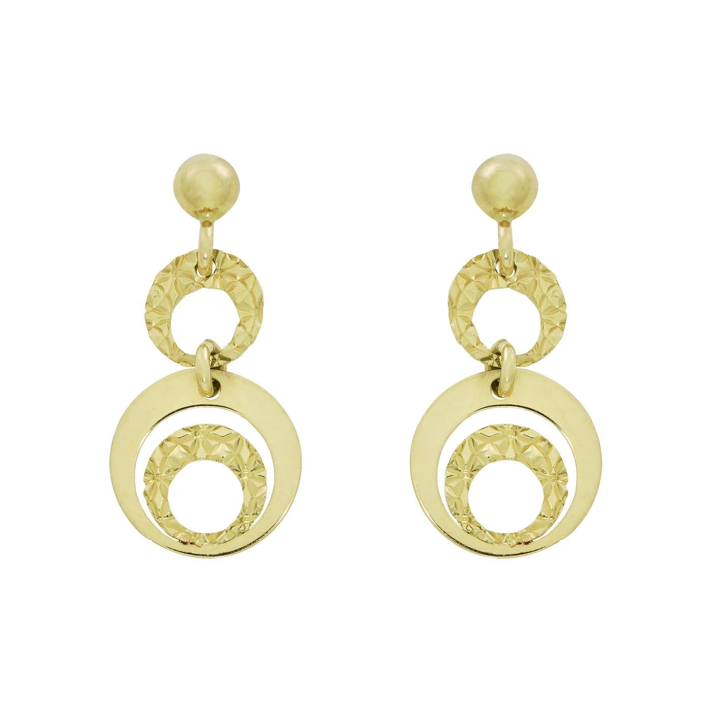 Aretes en oro amarillo de 18 Kilates con visos, Figuras geométricas