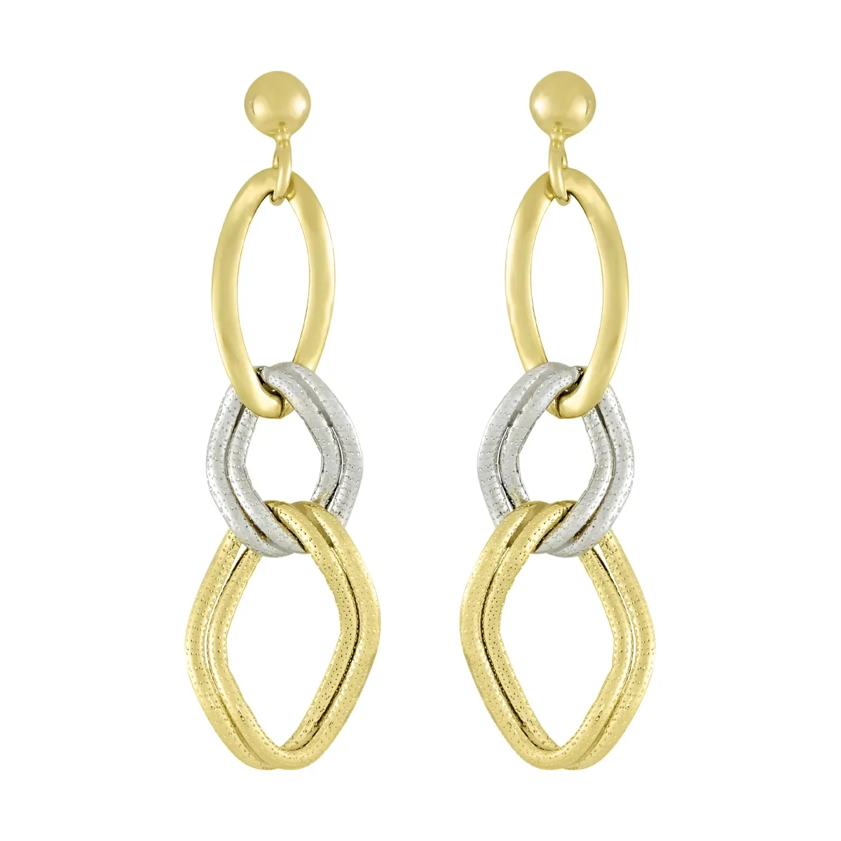 Aretes en oro amarillo de 18 Kilates con visos, Figuras geométricas