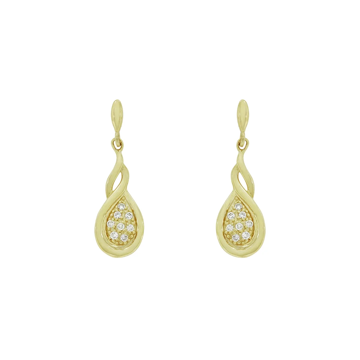 Aretes en oro amarillo de 18 Kilates, Lágrima, con diamantes de 0.08 Ct
