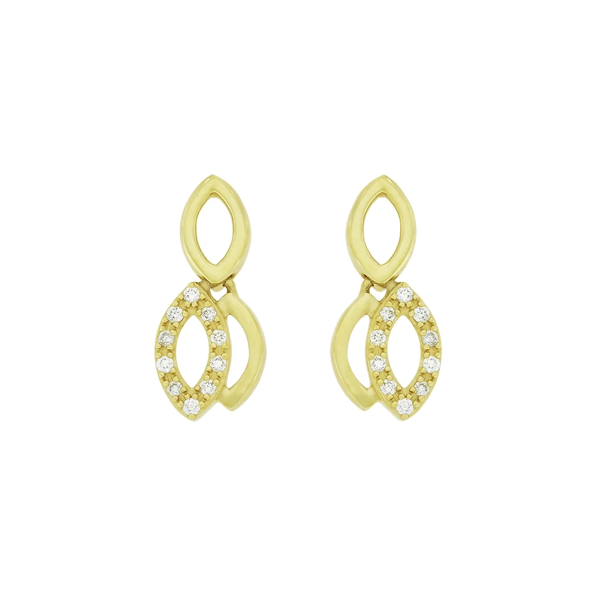 Aretes en oro amarillo de 18 Kilates, Hoja, con diamantes de 0.10 Ct