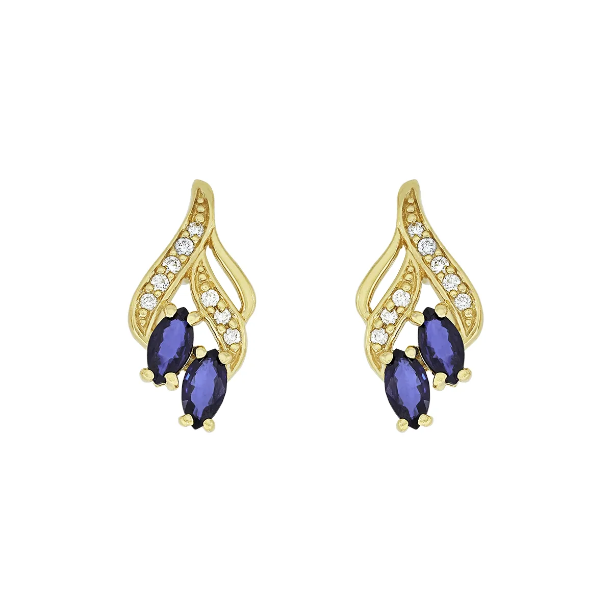 Aretes en oro amarillo de 18 Kilates, Franjas, con 4 zafiros centrales de 0.60 Ct y decoración en diamantes de 0.08 Ct