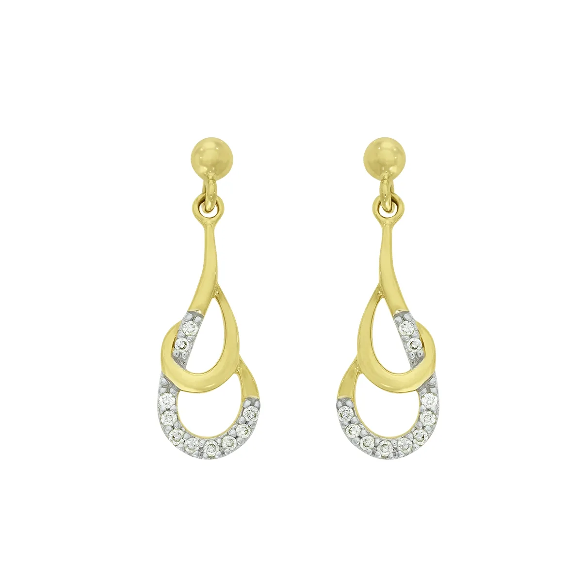 Aretes en oro amarillo de 18 Kilates, Onda, con diamantes de 0.10 Ct