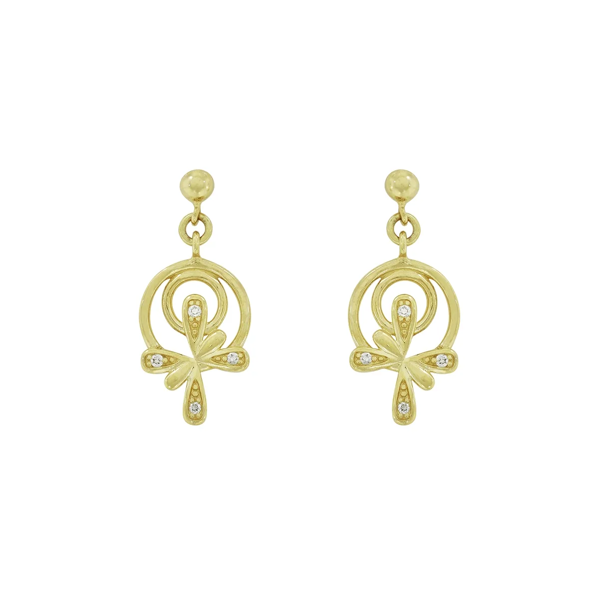 Aretes en oro amarillo de 18 Kilates, Figuras geométricas, con diamantes de 0.04 Ct