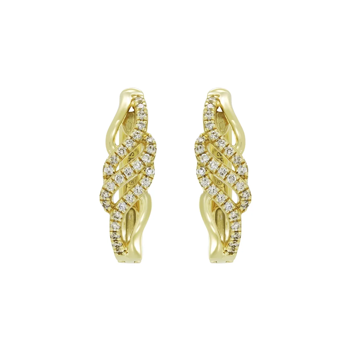 Aretes en oro amarillo de 18 Kilates, Franjas, con diamante de laboratorio de 0.15 Ct