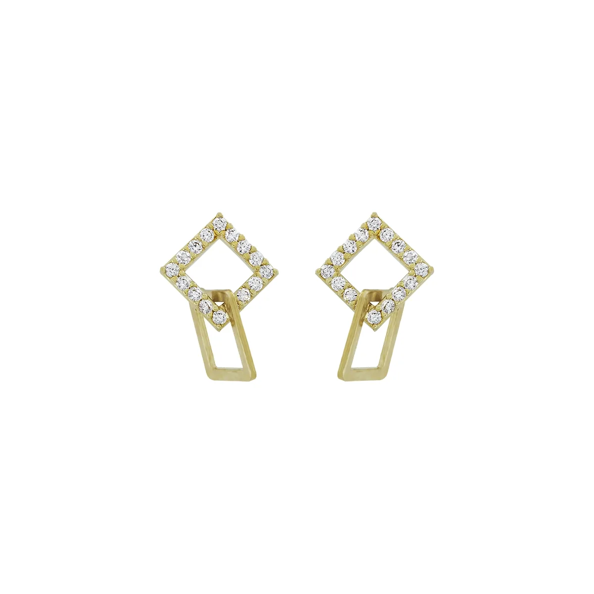 Aretes en oro amarillo de 18 Kilates, Figuras geométricas, con zircones