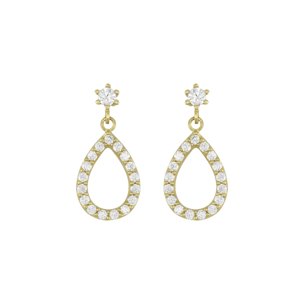 Aretes en oro amarillo de 18 Kilates, Lágrima, con zircones