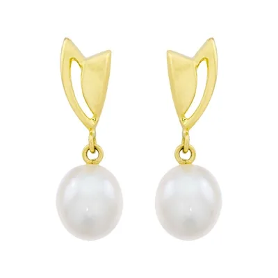 Aretes en oro amarillo de 18 Kilates, Flores, con perlas centrales de 8 mm de ancho aprox