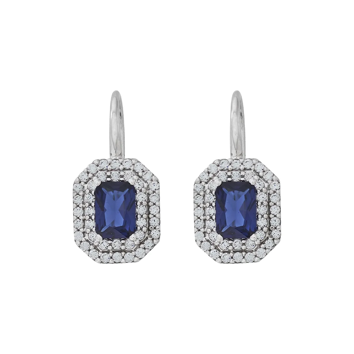 Aretes en oro blanco de 18 Kilates, Figuras geométricas, con 2 zircones centrales y decoración en zircones