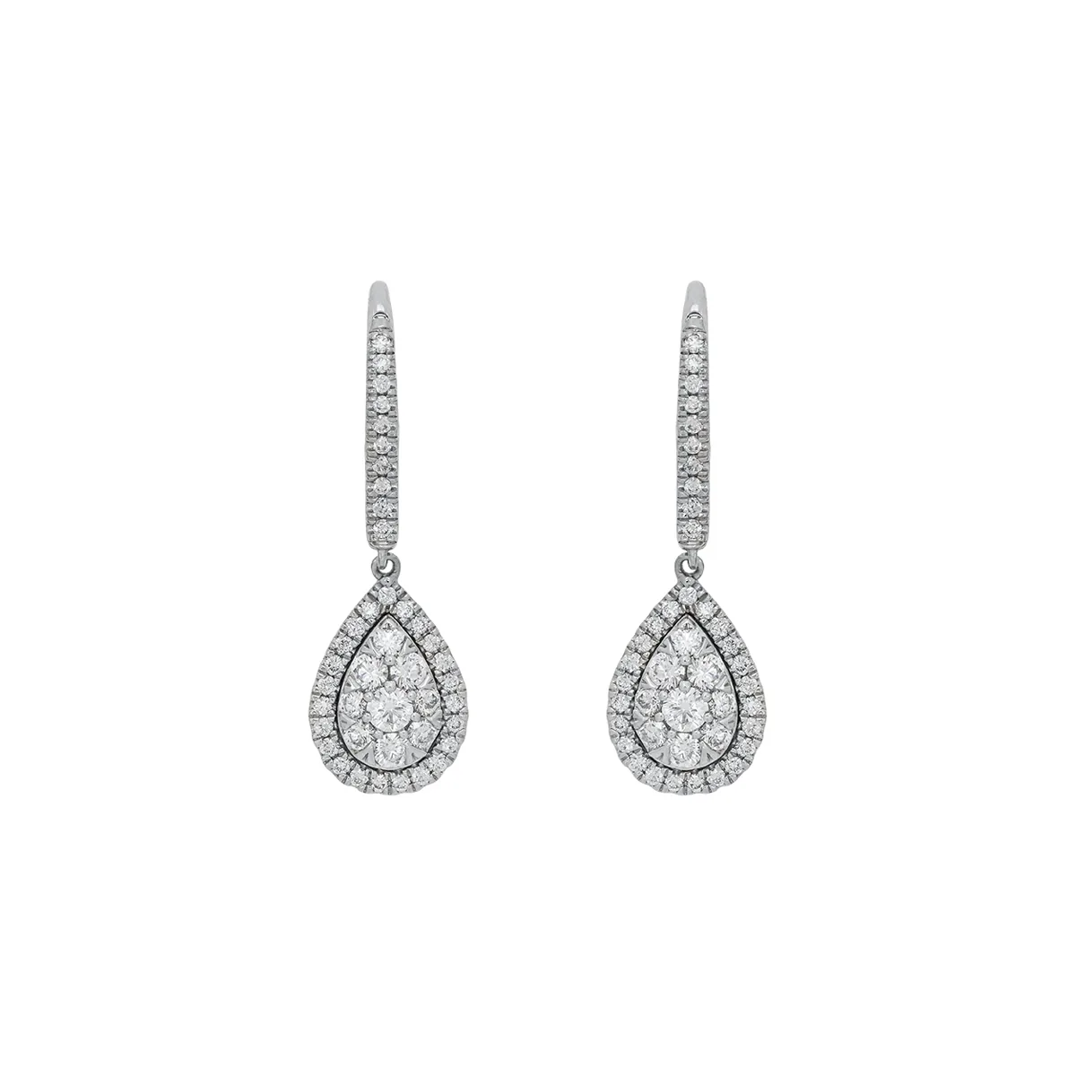 Aretes en oro blanco de 18 Kilates, Lágrima, con diamantes de 0.80 Ct