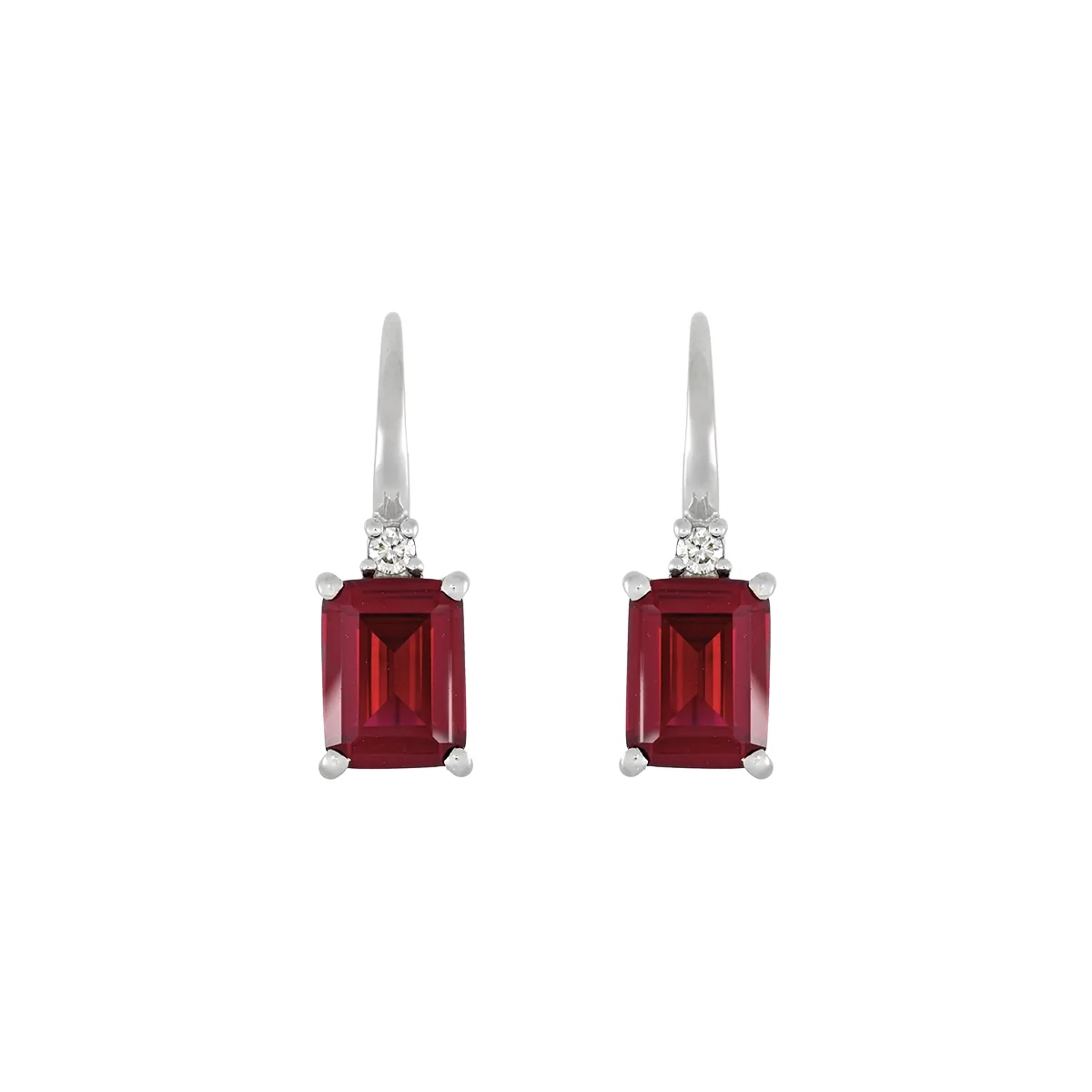 Aretes en oro blanco de 18 Kilates, Uñas+decoración, con 2 ruby laboratorios centrales de 3.30 Ct y decoración en diamante de laboratorio de 0.06 Ct