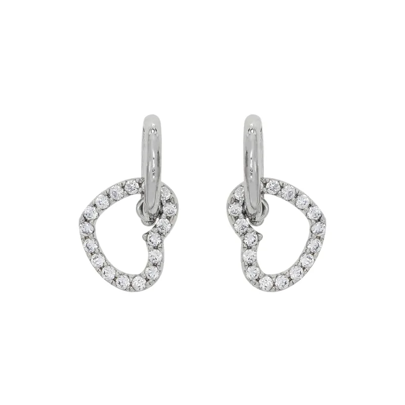 Aretes de corazón en oro blanco de 18 Kilates, Corazon, con zircones