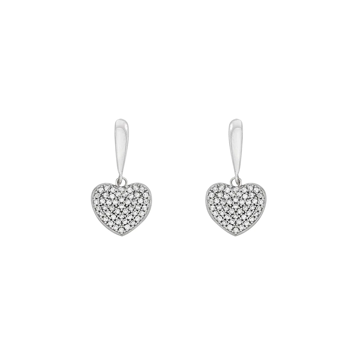 Aretes de corazón en oro blanco de 18 Kilates, con zircones
