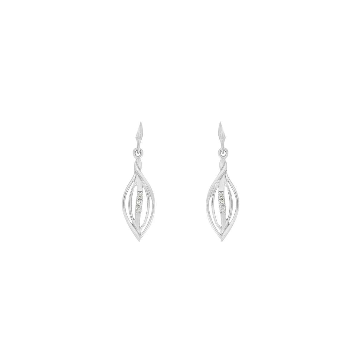 Aretes en oro blanco de 18 Kilates, Hoja, con diamantes de 0.03 Ct