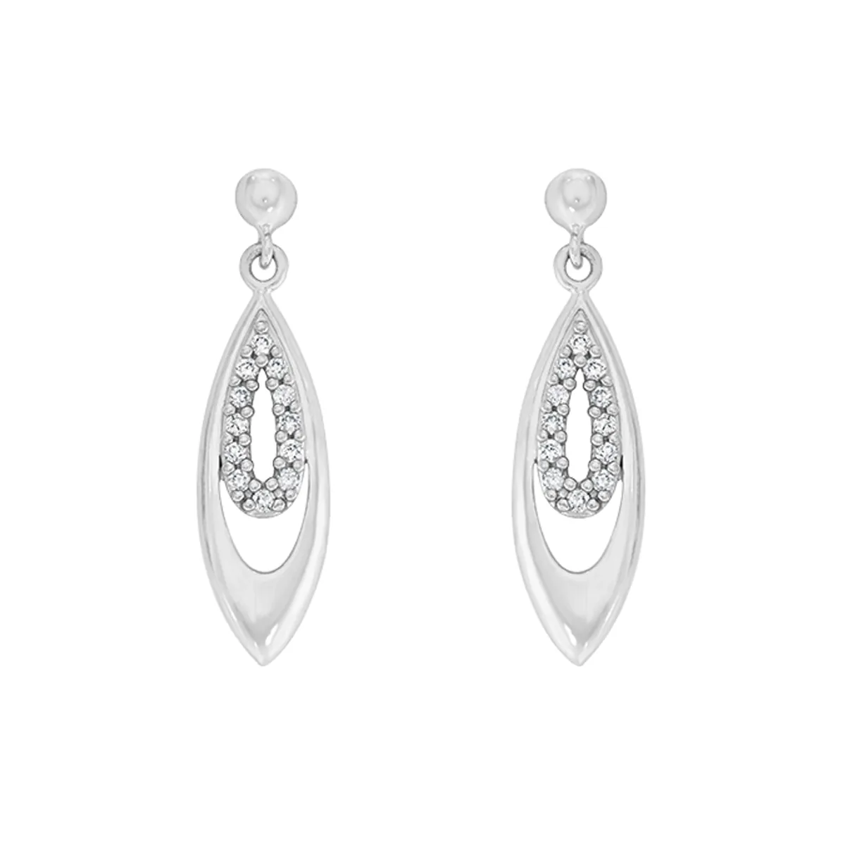 Aretes en oro blanco de 18 Kilates, Hoja, con diamantes de 0.12 Ct